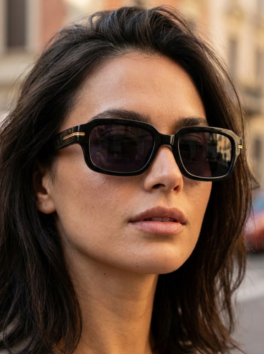 Boléro Rhea — Retro Rectangle Polarized Sunglasses, Tortoiseshell
