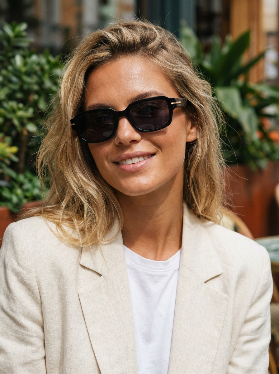 Boléro Rhea — Retro Rectangle Polarized Sunglasses, Tortoiseshell