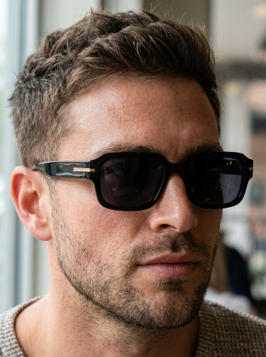 Boléro Rhea — Retro Rectangle Polarized Sunglasses, Tortoiseshell
