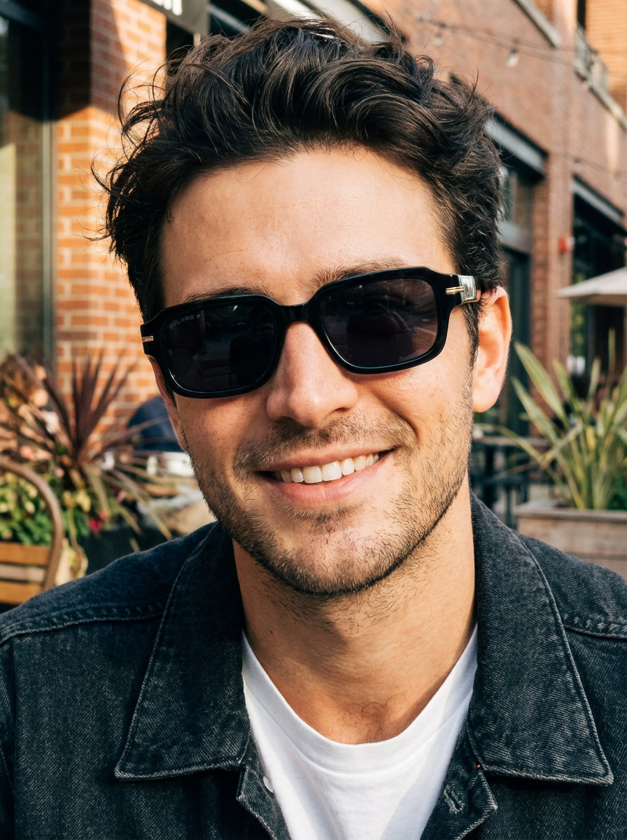 Boléro Rhea — Retro Rectangle Polarized Sunglasses, Tortoiseshell