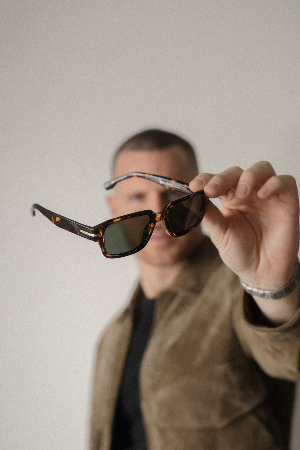Boléro Rhea — Retro Rectangle Polarized Sunglasses, Tortoiseshell