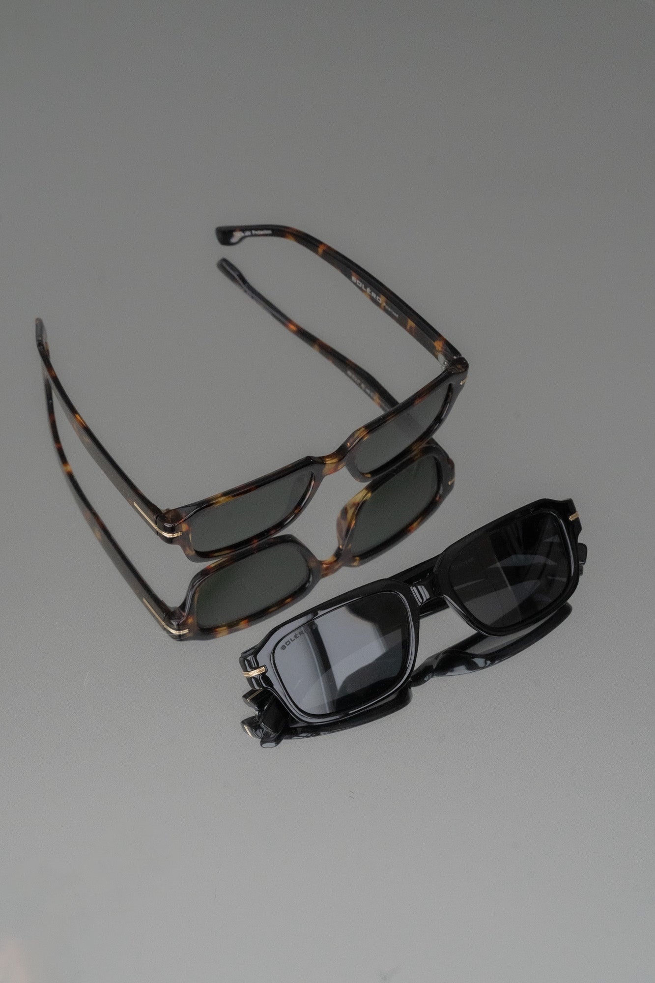 Boléro Rhea — Retro Rectangle Polarized Sunglasses, Tortoiseshell